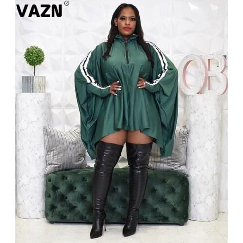VAZN New Fashion Mujer Green Loose Chic Ladies Slim Elegant Young Dress 2020 Full Sleeve O-neck Lady Dress