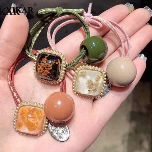 New Korea Colorful Geometric Ball Elastic Hair Bands Women Sweet Rubber Band Headband Fashion Hair Accessories For Girls VIKAR