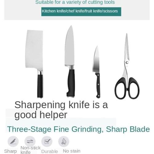 Knife Sharpener, 3-Stage Manual Kitchen Knife Sharpening Tool with Scissor Sharpener, Non-Slip Base, Safe and Easy to Use