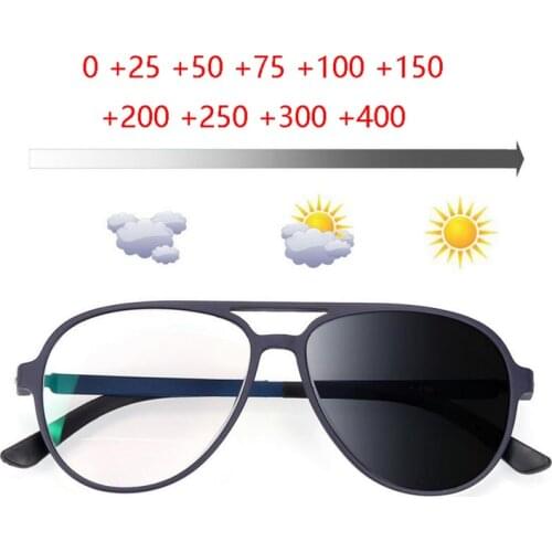 New Design Screwless Women Men Pilot Hyperopia Glasses Metal Oval Photochromic Reader Glasses Magnifier0 +25 +50 +75 To +400