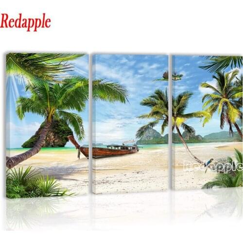 Palm tree tropical beach coconut tree Full Drill 5D Diamond Painting Embroidery Cross Stitch Mosaic scenery Triptych Home Decor