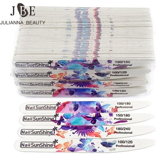 100Pcs/lot Mix Color Wood Nail File 100/180 Washable Nails Files Sandpaper Professional Double Side Printed Manicure Tools
