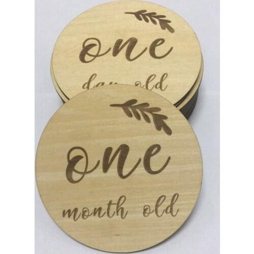 Month photo props memory discs baby shower gift wooden monthly milestone baby cards of 14pcs