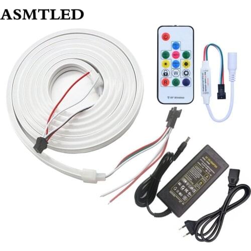 2m RGB led Neon pixel Rope DC 5V WS2812B WS2812 Waterproof Neon Strip Light Tape Silicon With RF Pixel Controller DC5V Adapter