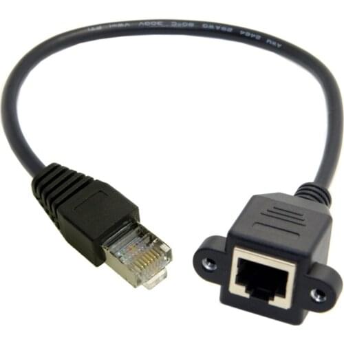 Jimier 8P8C FTP STP UTP Cat 5e Male to Female Lan Ethernet Network Extension Cable with Panel Mount Holes 30cm
