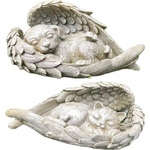 Mini Garden Accessories Angel Decoration Resin Pet Statue Dog And Cat Statuette In Angel Wings, Garden Decoration Outdoor Statue