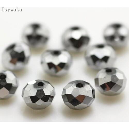 Isywaka Shining Silver Color 6*8mm 65pcs Rondelle Austria faceted Crystal Glass Bead Loose Spacer Round Bead for Jewelry Making