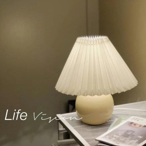 Led Night Light Usb Bedroom Bedside Lamp Decoration for Home Table Lamp Creative Nordic Retro Pleated Gift Desk Lamp