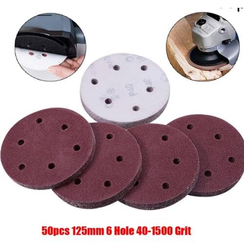 Utoolmart 50pcs 125mm Flocking Round Sandpapers with 6 Hole 40-1500 Grit Hook and Loop Sanding Disc For Grinding and Polishing