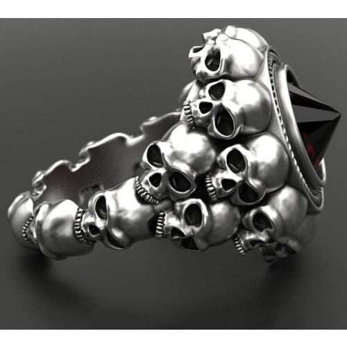 Vintage Punk Skull Rings Retro Skeleton Black Red Cone Crystal Ring for Men Steampunk Personality Rings Party Jewelry Wholesale