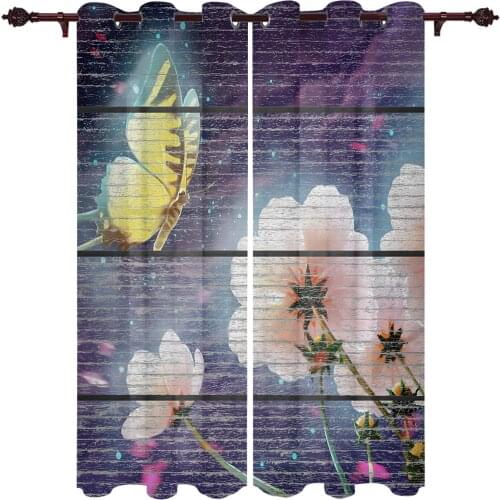 Living Room Curtains Wood Grain Butterfly Flower Modern Home Decor Bathroom Kitchen Bedroom Balcony Floor Valance Curtains