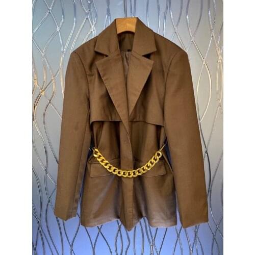 2021 Autumn Fashion Style Blazers High Quality Outerwear Coat Women Notched Collar Chain Necklace Deco Casual Blazer Coats Femme
