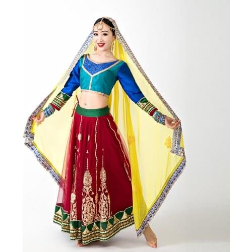 2021 Indian Dress Women Elegant Belly Dance Costumes New Saree 3 Piece Suit Bollywood Dance Stage Performance Costumes DQL5820