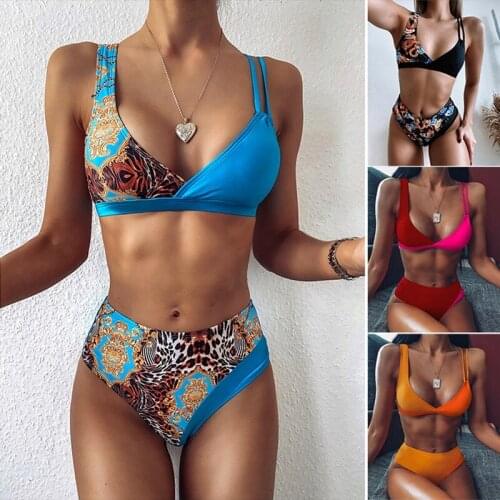 Womens Bikini Stitching Swimsuit High Waist Single Swimsuit