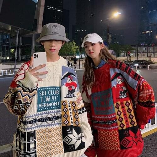 Women Sweater Autumn Winter Vintage Keep Warm Sweater Fashion O-Neck Full Thick Pullovers Couple Sweater