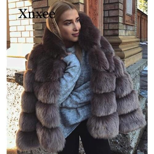 Women Warm Fake Fox Fur Coat Short Slim Winter Genuine Fur Jacket Fashion Outwear Luxury Short Fox Fur Coat For Girls Luxury