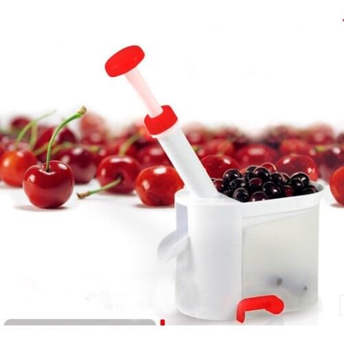 1PC Novelty Super Cherry Pitter Easy Cherry Fruit Core Seed Remover Fruit with plastic container Kitchen Tool OK 0409