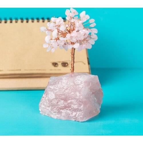 10-14cm Crystal Tree Irregular Rose Quartz Stone Feng Shui for Wealth and Luck Home Office Lucky Money Tree Ornaments Stones