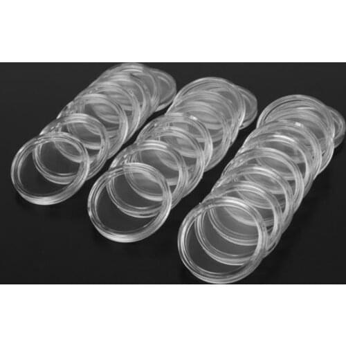100PCS 28mm Clear Round Case Coin Storage Capsules Holder Containers With Box