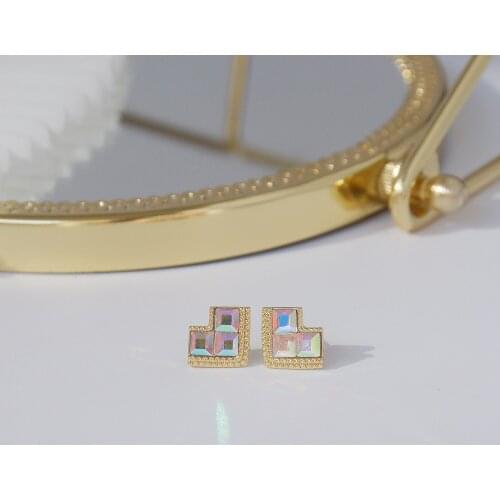 14k Real Gold Plated Fashion Jewelry Geometric Crystal Small Love Daily Exquisite Stud Earrings for Woman Shine Simple Earring