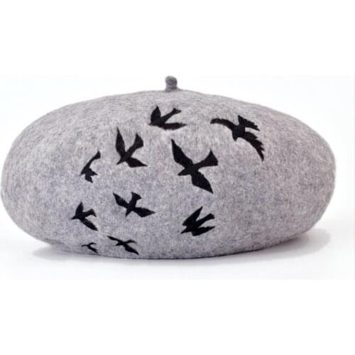 2015 New arrived winter hats women 100% wool Berets warm cap shallow embroidery hat fashion All-match Stewardess wholesale