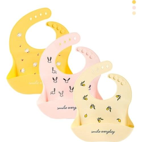 3/5 Pcs/Set Waterproof Soft Silicone Baby Bibs Cute Cartoon Print Baby Bib Feeding Stuff Kids Girls Boys Adjustable Children Bib