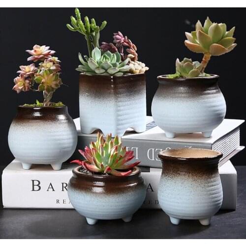 5pcs/set Ceramic Succulent Plant Pot Desktop Ornaments Balcony Decor Planter Container Vase Flower Pot
