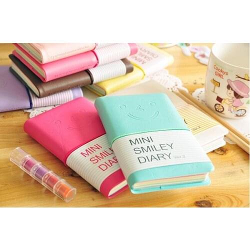 7.5*12.5cm Cute mini smiling face leather Planner notebook journal Diary/ pocket Notepad/Memo pads material escolar papelaria
