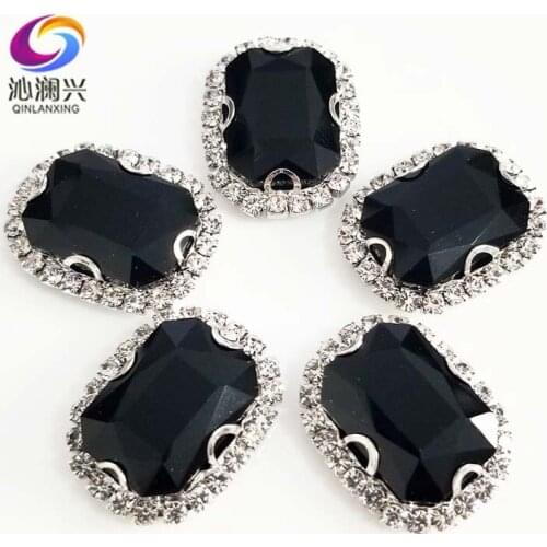 Free shipping black Rectangle 3D Anti scratch top glass crystal buckle,Silver bottom Sew on stones,DIY/Clothing accessories