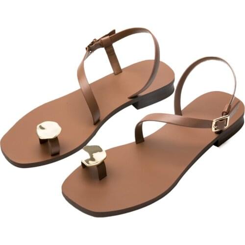 Bohemian Roman Sandals Student Casuals Flats Flip Flops Versatile One Button Flat Beach Shoes Woman Clip Toe Sandalias Summer