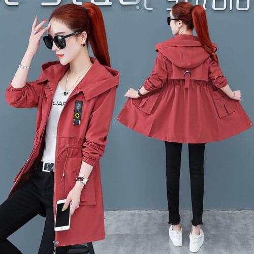 Large Size Hooded Trench Coat Women 2021 New Spring Autumn Long Casual Female Windbreaker Windproof Coats Outerwear Plus Size
