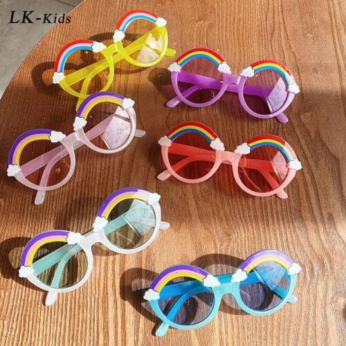 LongKeeper Kids Rainbow Sunglasses Girls Round Sun Glasses Children Colorful Ocean Lens Shades Boys Baby Yellow Mirror Eyewear
