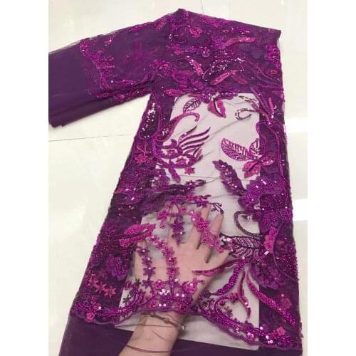 Purple African Lace Fabric 2020 High Quality Lace French Lace Fabric Handmade Beaded Lace Nigerian Lace Fabrics For Dress Sew JY