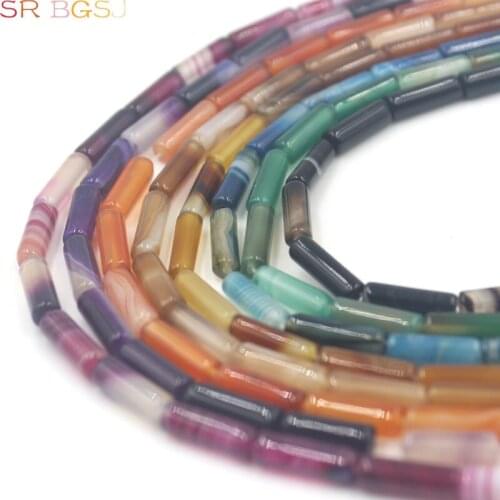 Free Shipping 4x13mm Promotion Column Jewelry DIY Spacer Genuine Gems Stone Banded Stripe Onyx Loose DIY Beads Strand 15"