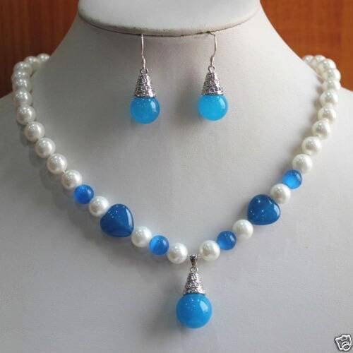 Hot sell new - New Jewelry 8mm Blue Necklace Hook Earring Pendant set