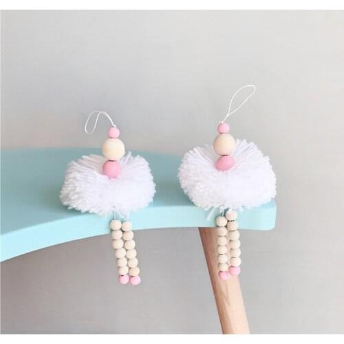 INS Nordic Style Ballet Dancer Wall Hanging Cute Wooden Beads Wool Ball Ornament Kids Room Hanging Decoration Photography Props