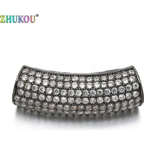 8*29mm Brass Cubic Zirconia Curved Tube Beads for DIY Jewelry Accessories, Hole: 5mm, Mixed Color, Model: VW15