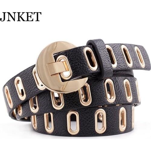 JNKET New Punk Pin Buckle Women Belt Grommet Rivets Waist Belt PU Leather Waist Strap Fashion Casual Jeans Belt