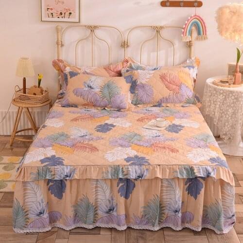 New 100% cotton Quilting Twin queen king size Bed Skirt leaves Bed Sheet Bed Cover Pillowcase Bedding Set