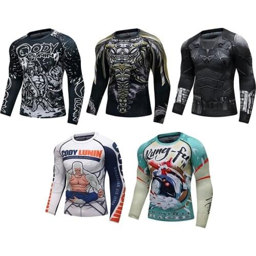 Running Compression Shirt Gym Fitness Sport T Shirt Men Long Sleeve Dry Fit MMA Muay Thai Boxing Workout Tee Top Training Shirts