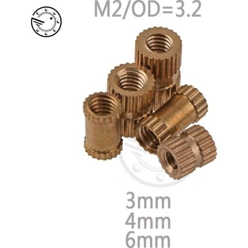 Copper Nut 100pcs M2*3.2* ( 3 4 6 ) Injection Insert Knurled Nuts Knurling Tool Embedded Parts Copper Knurl Nut