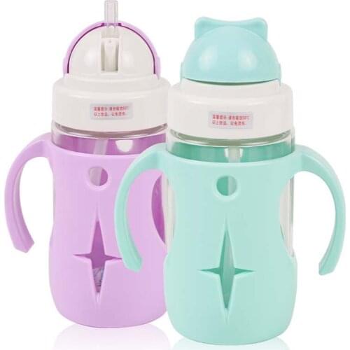 Cute Animal Glass Water Bottle with Straw for Kids Baby Children Leakproof Sippy Kettle 260ml 2 Style Available