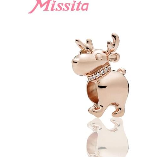 MISSITA Lovely Christmas Reindeer Animal Beads fit Brand Original Charm Bracelet DIY Jewelry Women Bracelets Accessories Gift