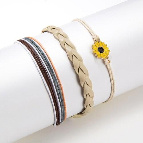 Fashion geometric metal smooth wire rope Beaded foot chain 3 pieces set of daisy flower bracelet bracelet popular accessories