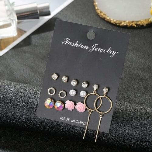 Trendy boho resin flower simulated pearl stud earring set for women girl 2020 new crystal rhinestone bridal party earrings gift