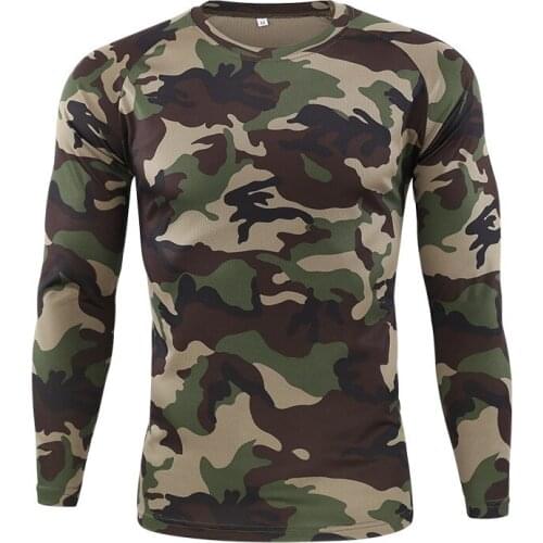 Men Camouflage Fishing Shirt Outdoor Long Sleeve O-Neck Tops Tactical Combat Military Army Fans Quick Drying Breathable Clothes