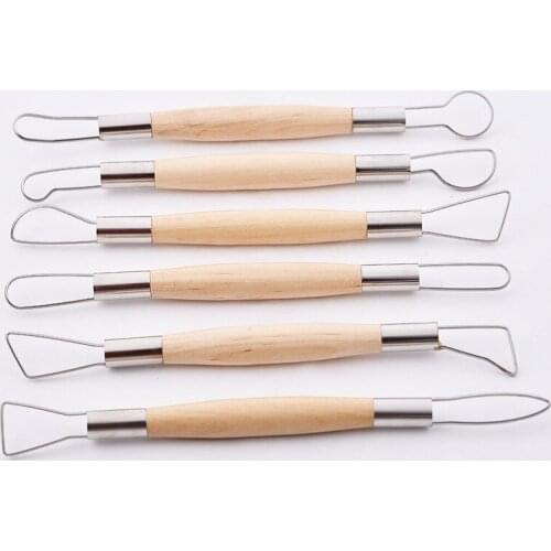 Pottery Carving Set 6Pcs Wax Carving Sculpture Modeling Clay Tool Wood Handle Pottery Kit Ceramic Making Clay Sculpting Tools