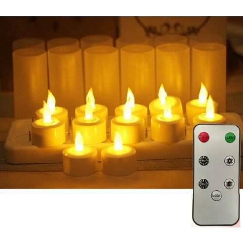 Set of 12 LED Rechargeable Tea Light Tealight Flameless Candle Light 7key remote controller w/Timer function Wedding Xmas party