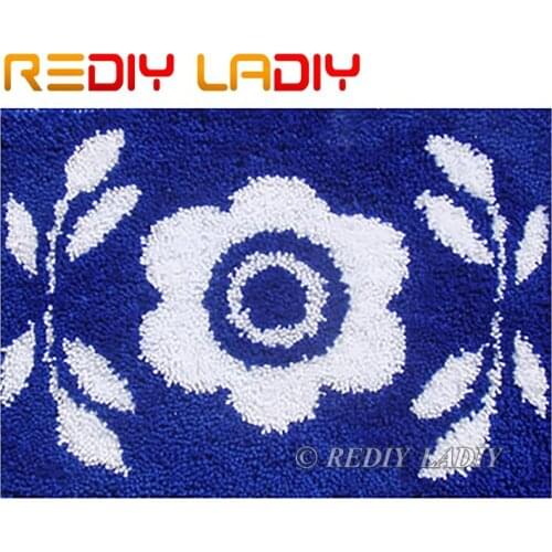 Latch Hook Rug Kits Crocheting Carpet Rug White Flowers Acrylic Yarn Pre-Printed Canvas Cushion Mat Crochet Wall Tapestry Crafts