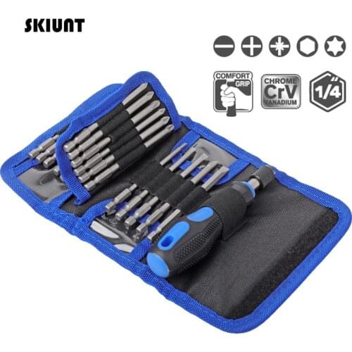 SKIUNT 24 In 1 Screwdriver Set Hex Torx Phillips CR-V Bits Extended Screw Driver Multitool Automobile Household Repair Hand Tool